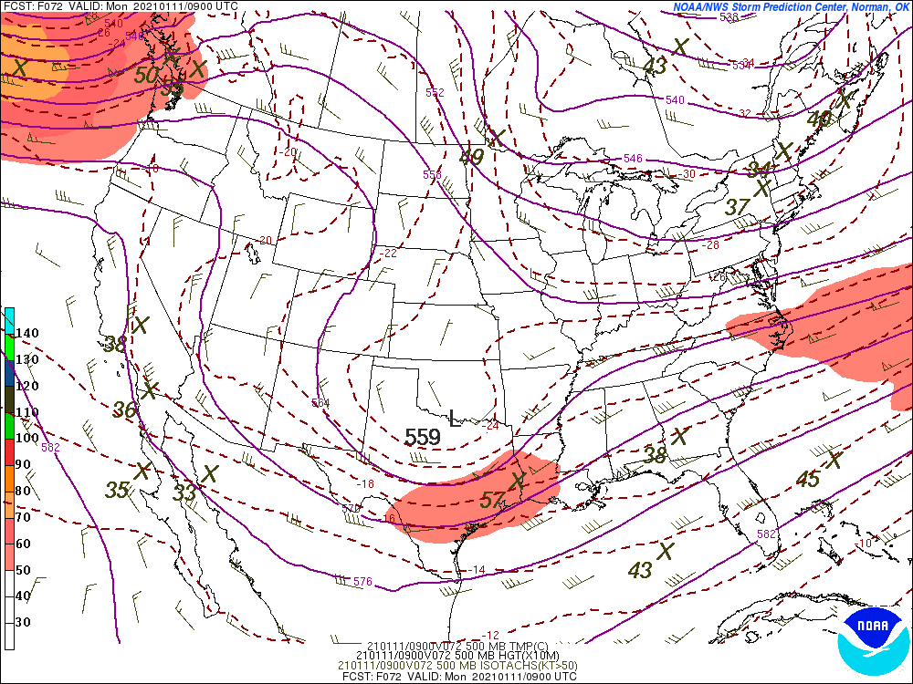 Upper-level forecast map